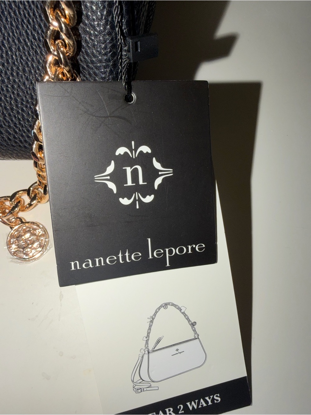 Nanette Lepore Black Charm Crossbody Bag NWT | Gold Chain | Wear 2 Ways - Picture 5 of 8